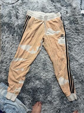 Adidas Peach Tie-Dye Jogger Pants with Black Stripes